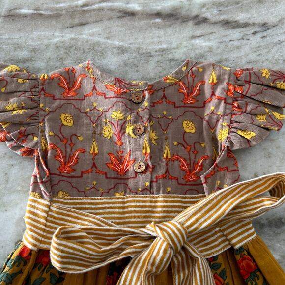 NWT Yo Baby India Hand-Block Print Dress 2T, Boho Floral Ruffle Sleeve - Picture 8 of 10